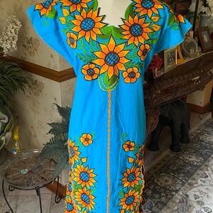 Vibrant Blue Floral Embroidered Dress